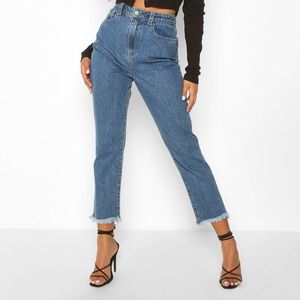 Boohoo Step Frayed Hem High Rise Straight Leg Jean